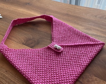 Handmade neon pink crochet bag, knit bag, daily bag