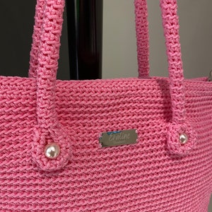 Handmade shoulder bag , pink bag , beach bag, makrome bag image 6