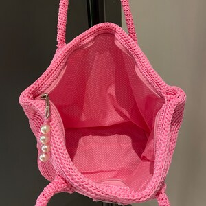 Handmade shoulder bag , pink bag , beach bag, makrome bag zdjęcie 3