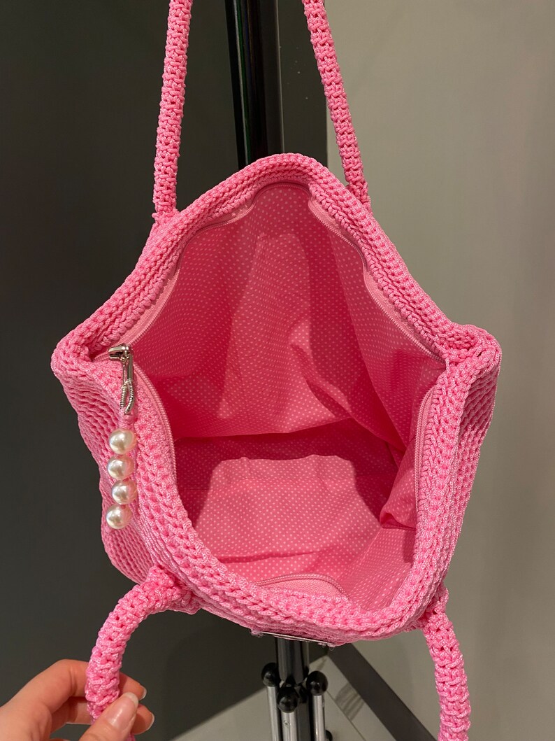 Handmade shoulder bag , pink bag , beach bag, makrome bag image 3