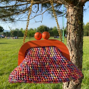 wooden clip natural handbag