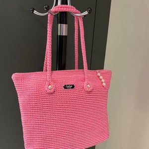 Handmade shoulder bag , pink bag , beach bag, makrome bag image 1