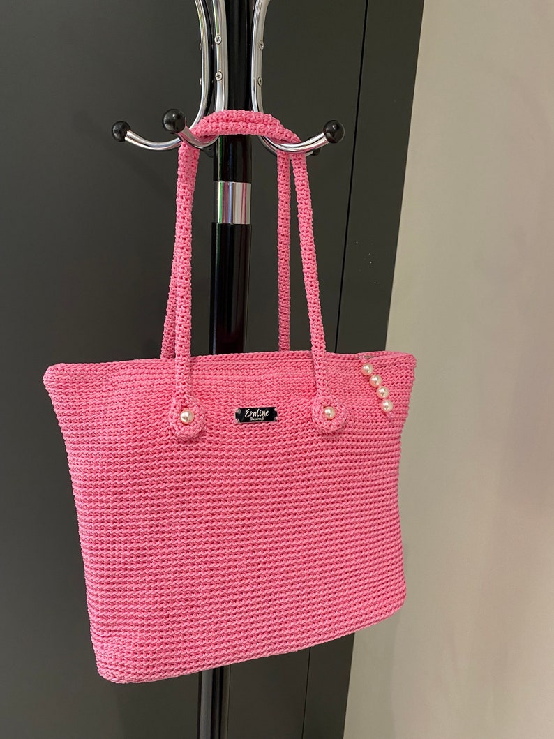 Handmade shoulder bag , pink bag , beach bag, makrome bag zdjęcie 1