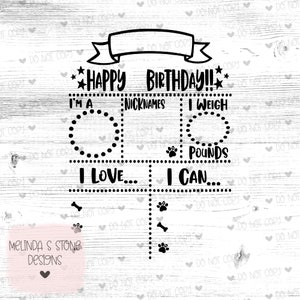 Conseil d'étape anniversaire chien SVG | PNG | Tableau d'anniversaire pour chien