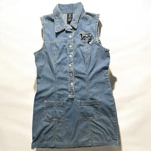 Vintage Warner Bros Embroidered Denim Jean Dress Pepe Le Pew Womens Small