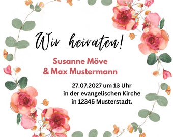 Moderne Hochzeitsanzeige im floralen Stil für die Zeitung | Vorlage zum einfach Anpassen in Canva