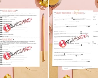 Texto divertido para la boda: divertido juego de boda para los novios en formato PDF para imprimir