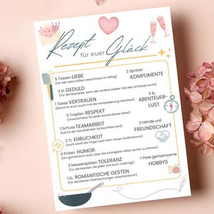 REZEPT für euer GLÜCK | Gästebuchseite für Hochzeit oder Hochzeitszeitung zum Download
