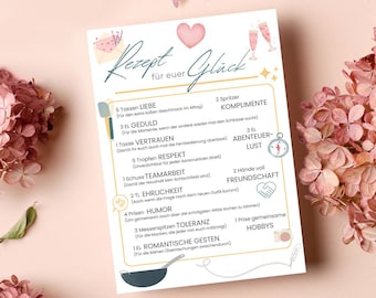 RECIPE for your HAPPINESS | Guestbook page for wedding or wedding newspaper for download