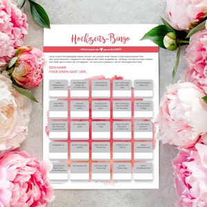Wedding bingo for guests - fun wedding game as a PDF to print out