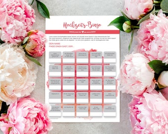 Wedding bingo for guests - fun wedding game as a PDF to print out