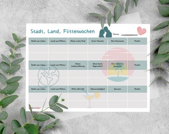 Stadt Land Flitterwochen | Kleines Hochzeitsgeschenk zum Ausdrucken