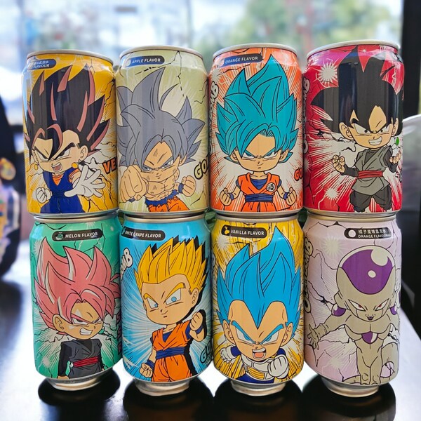 Eau aromatisée Dragon Ball Z Ocean Bomb | Pack de 8 personnages Dragon Ball Z | soda Dragon Ball Z | Boîte à collation asiatique