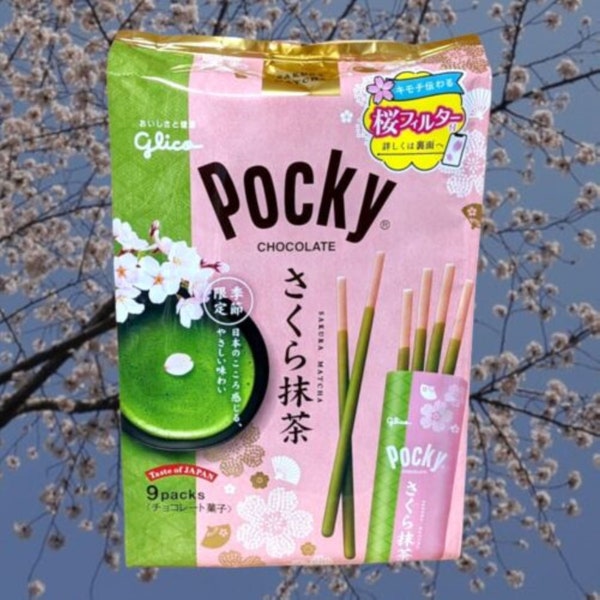 Exclusivo de Japón Pocky Sakura Matcha Sticks / Caja de refrigerios asiáticos / Caja de refrigerios japoneses