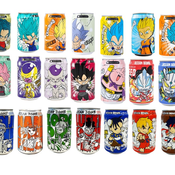 Ocean Bomb Dragon Ball, Sailor Moon, One Piece Sparkling Water Collectibles | Flavored Water | Asian Snack Box