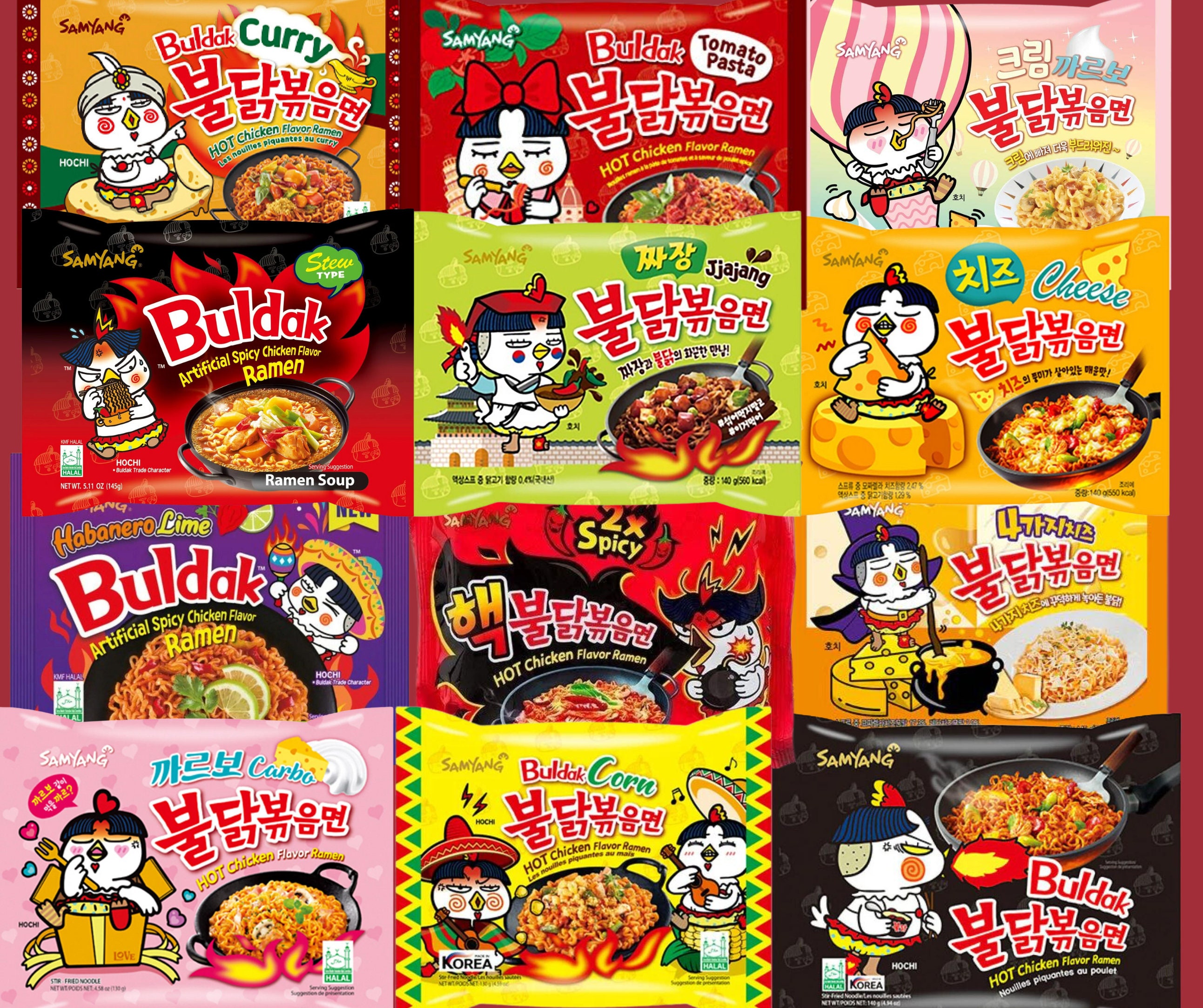 Samyang Spicy Chicken Hot Ramen Noodle Buldak Variety Pack - 9 Different  Flavors