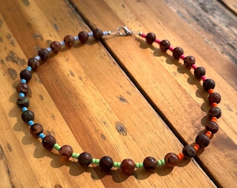 Handmade Beaded Agate Necklace | Dyed Agate With Neon Accents
