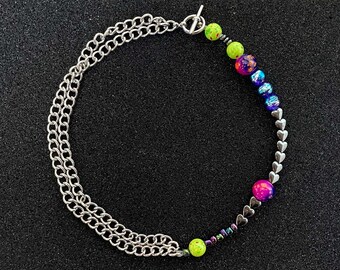 Handmade Beaded Necklace | Half Beaded, Half Chain