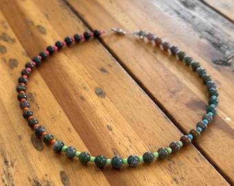 Handmade Beaded Indian Agate Gradient Necklace With Neon Accents