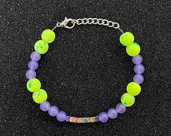 Handmade Beaded Bracelet | Purple and Green
