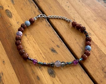 Handmade Beaded Bracelet | Brown Glass, Metal and Stone