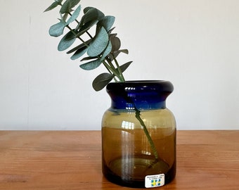 Vase vintage suédois en verre Gunnar Ander Lindshammar Suède fait main art scandinave en verre bleu et marron signé