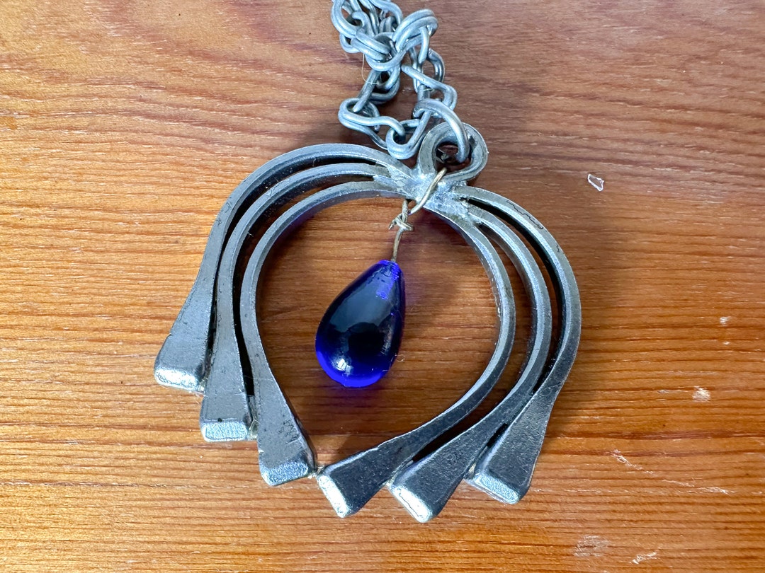 Swedish Vintage Horseshoe Nail Necklace With Blue Glass Bead Etsy