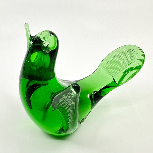 Vintage FM Ronneby Sweden art glass bird Färe-Marcolin Swedish art glass green crystal bird figurine FM Konstglas mid-century modern