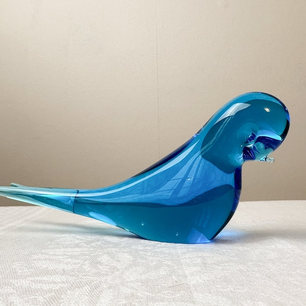 Swedish glass bird FM Ronneby Sweden Swallow Vintage art glass figurine FM Konstglas design by Josef Marcolin 1960s hand made blue bird MCM