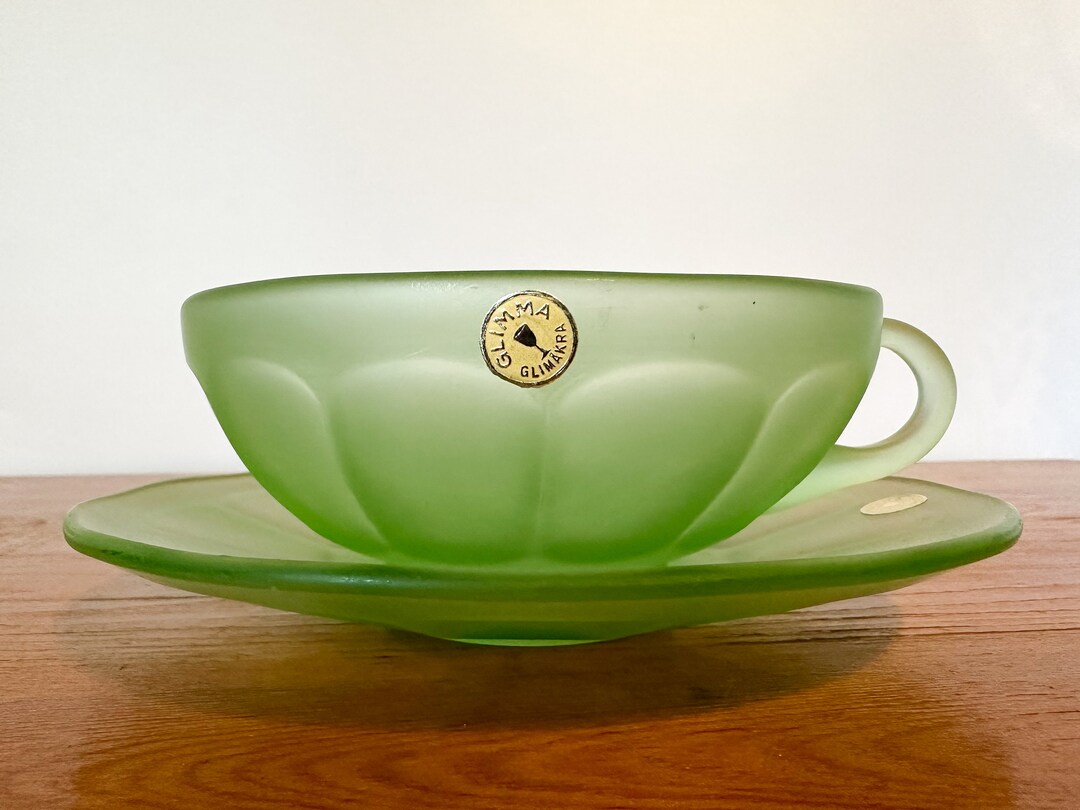 Vintage Swedish Uranium Glass Tea Cup With Saucer Glimma Etsy