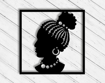 Afro Lady Laser Cut Dxf Glowforge Svg File CNC Cutting Router Wall Art Decor Vinly Cut Decorative Metal Panel Plazma Cut Ai Pdf Eps Files