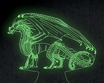 Dragon 3D Illusion Acrylic Hologram Night Led Lamp Laser Cut Engraving Dxf Glowforge Svg File Digital Vector Files Instant Download