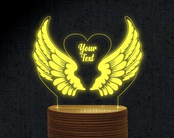 Angel Wing 3D Illusion Acrylic Hologram Night Led Lamp Laser Cut Engraving Dxf Glowforge Svg xTool D1 Digital Vector Files Instant Download