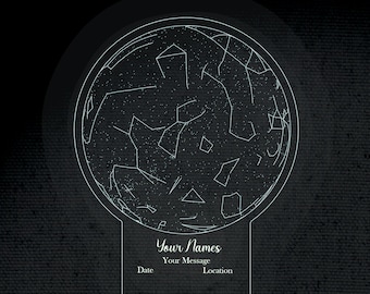 Personalized 3D Star Map LED Lamp Design Acrylic Laser Cut SVG, DXF File. Digital Downloadable