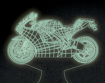 Motorcycle 3D Illusion Acrylic Hologram Night Led Lamp Laser Cut Engraving File Dxf Glowforge Svg Digital Vector Ai Files  Instant Download