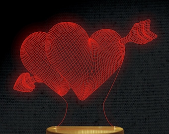 Kärlekshjärta 3D-illusion akryl hologram natt LED-lampa laserskuren gravyrfil Dxf Glowforge Svg digitala vektor AI-filer direkt nedladdning