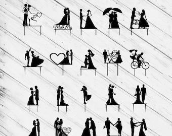 Wedding Cake Topper Bundle Laser Cut Dxf Glowforge Svg File Cricut Silhouette Template Pattern CNC Router Cutting Vinyl Cut Digital Files