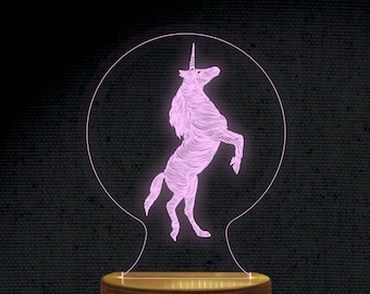 Unicorn 3D Illusion Acrylic Hologram Night Led Lamp Laser Cut Engraving File Dxf Glowforge Svg Digital Vector Ai Pdf Files  Instant Download