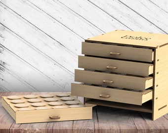 Wood Coffee Capsule Drawers Laser Cut Dxf Glowforge Svg xTool D1 File CNC Router Cutting Plan Template Instant Download Digital Vector Files