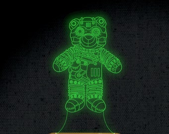 Steampunk Bear 3D Illusion Acrylic Hologram Night Led Lamp Laser Cut Engraving File Dxf Glowforge Svg Digital Vector Files Instant Download