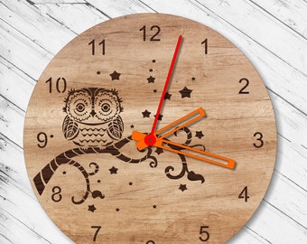 Horloge murale hibou Dxf Glowforge Svg xTool D1 découpé au laser modèle D1 modèle CNC découpe routeur fichiers téléchargement numérique vecteur Ai Pdf Eps