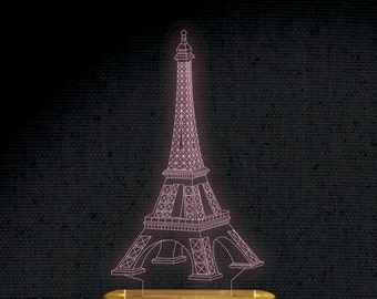 Eiffel Tower 3D Illusion Acrylic Hologram Night Led Lamp Laser Cut Engraving File Dxf Glowforge Svg Digital Vector Files  Instant Download