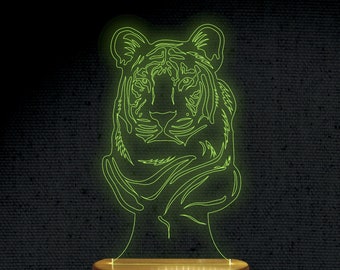 Tiger 3D Illusion Acrylic Hologram Night Led Lamp Laser Cut Engraving File Dxf Glowforge Svg Digital Vector Ai Pdf Files  Instant Download