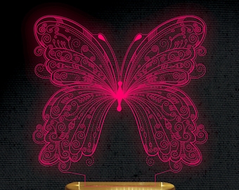 Butterfly 3D Illusion Acrylic Hologram Night Led Lamp Laser Cut Engraving File Dxf Glowforge Svg Digital Vector Ai Files  Instant Download
