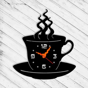 Tazza di caffè Orologio Laser Cut Dxf Glowforge Svg Template Router di taglio CNC Plazma Cut Download istantaneo Digital Vector Ai Pdf Eps Files