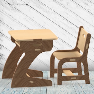 Tavolo e sedia per bambini Dxf Svg File di taglio CNC Router Piano di taglio Modello per mobili in legno Download immediato File vettoriali digitali Ai Pdf Eps