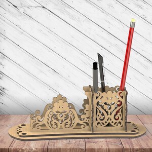 Dekoracyjny uchwyt na karty biurowe wycinane laserowo Dxf Glowforge Svg xTool Plik CNC Router Plan cięcia Piła przewijająca Natychmiastowe pobieranie pliku wektorowego cyfrowego