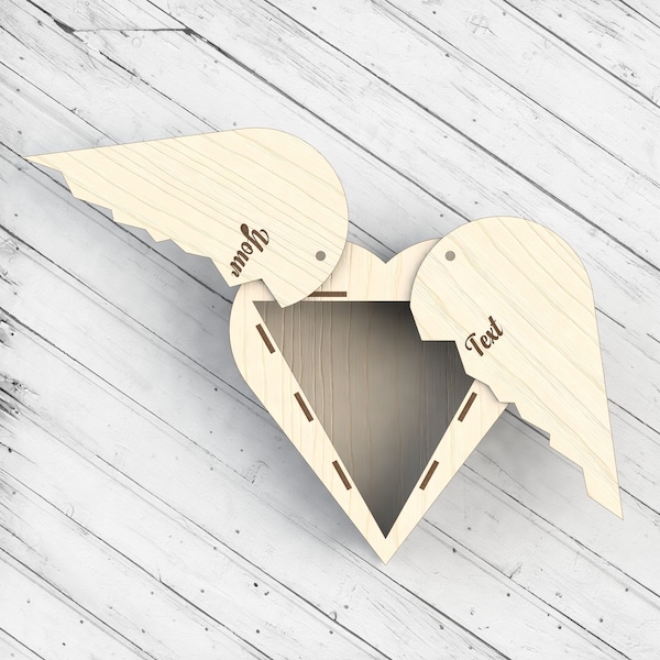 Boîte décorative en forme de coeur en bois découpé au laser Dxf Glowforge fichier Svg xTool modèle de découpe de routeur CNC Téléchargement instantané Fichier vectoriel Ai Pdf Eps