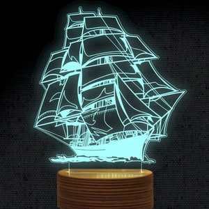 Navio ilusão 3d acrílico holograma noite lâmpada led corte a laser arquivo de gravação dxf glowforge svg vetor digital ai arquivos pdf download instantâneo