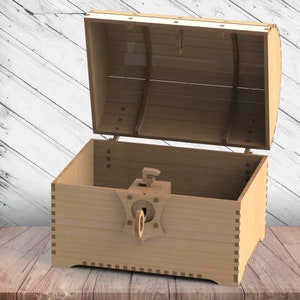 Baú de tesouro com bloqueio Corte a laser Dxf Glowforge Svg xTool Arquivo Modelo de corte de roteador CNC Download instantâneo Arquivos de vetor digital Ai Pdf Eps